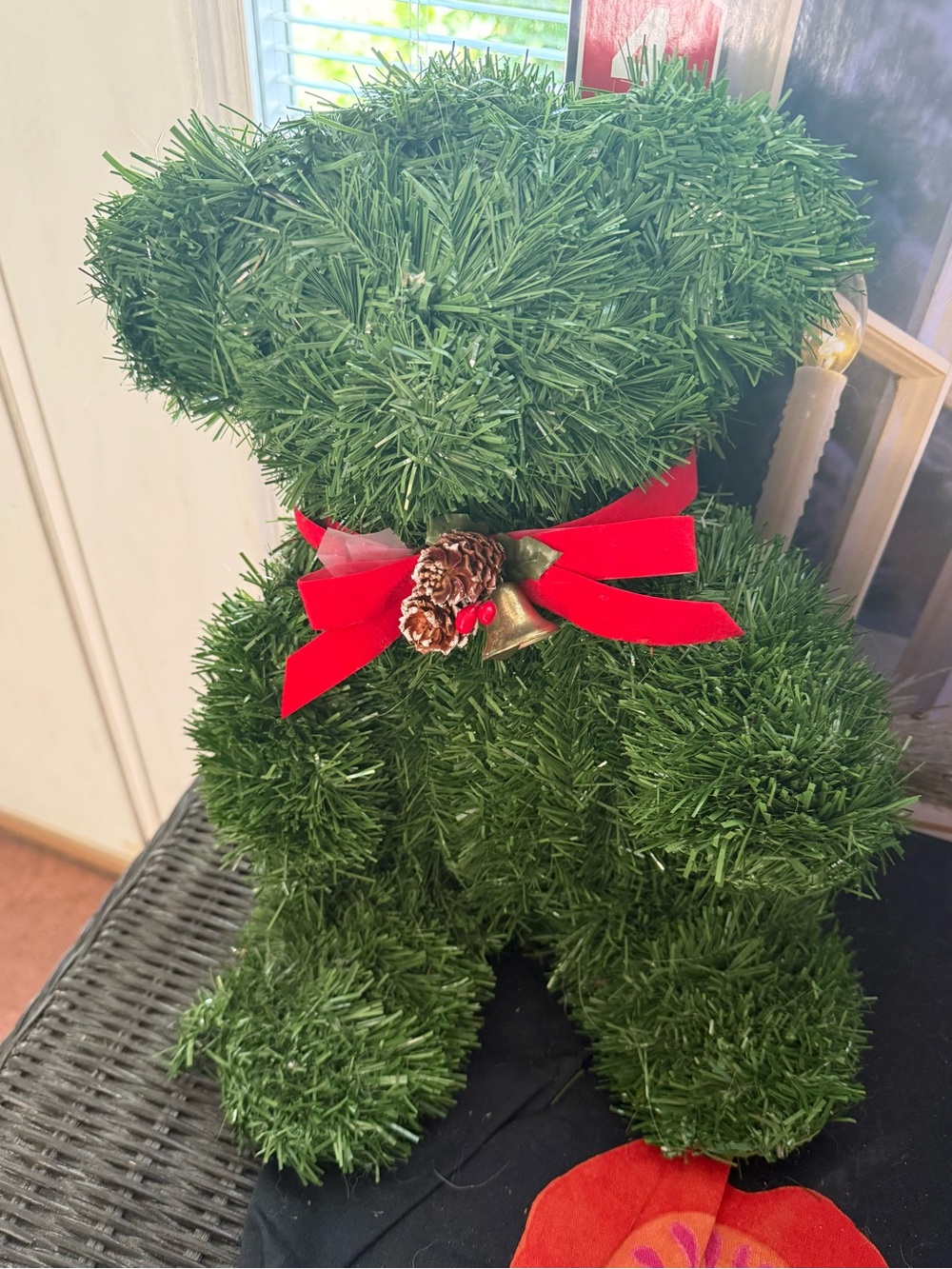 Christmas in July- Festive Green Teddy Bear Holiday Topiary with Red Bow